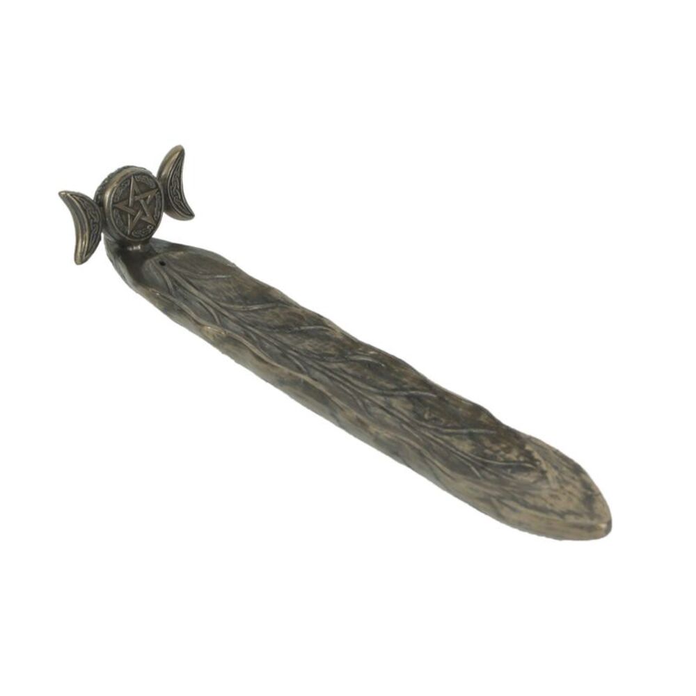 Triple Moon Pentacle Bronze Finished Stick Incense Burner Wiccan Pagan